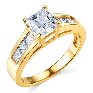 14K 1-CT Princess-Cut & Channel Side CZ Ring